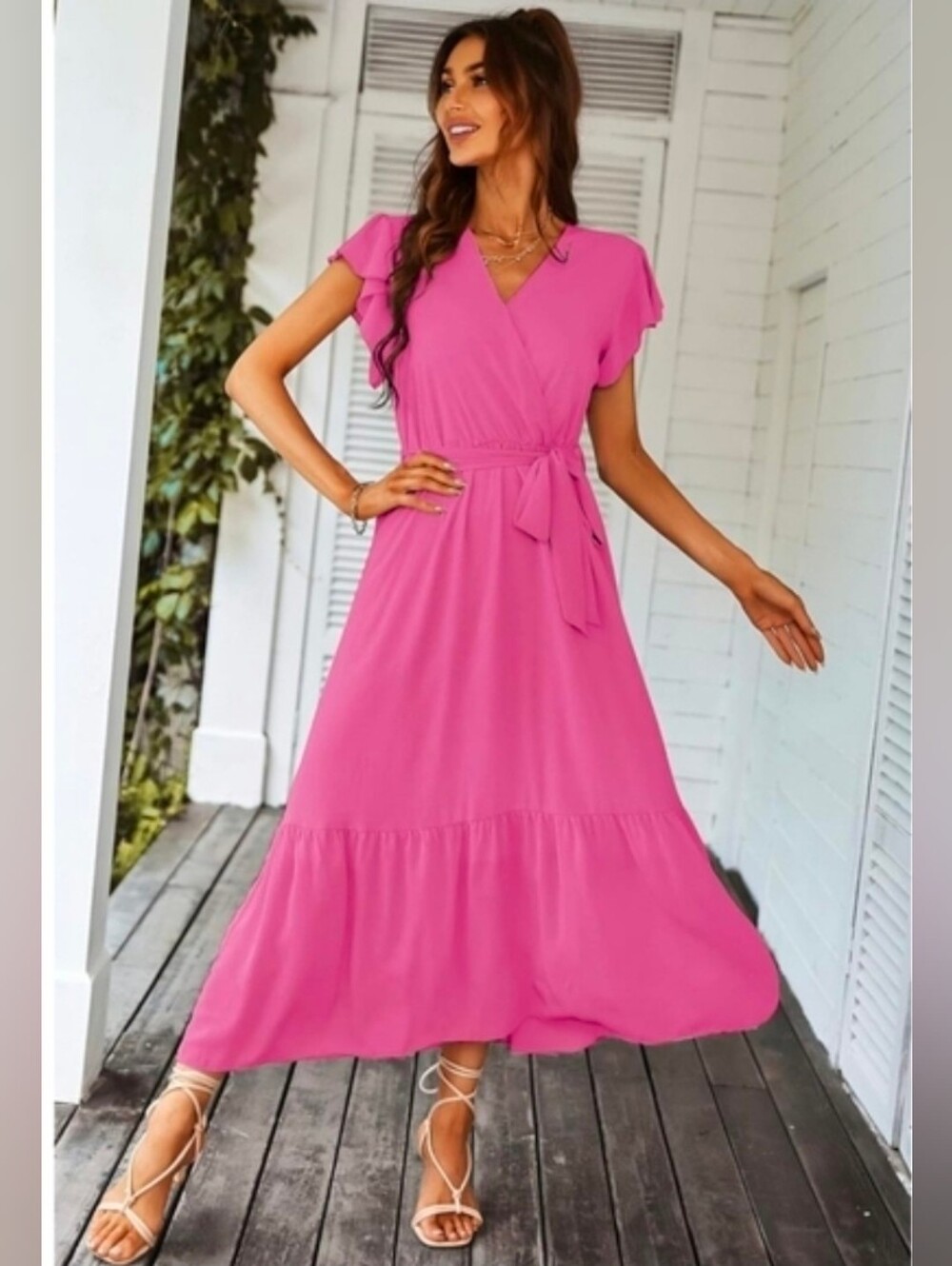 PrettyGarden Summer Floral Boho Rose Red Mixi Dress Size XXL